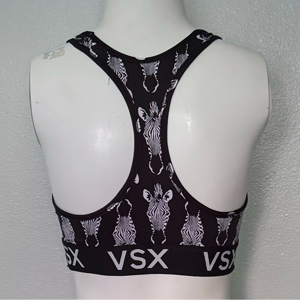 Victorias Secret VSX Sports-Bra Black White Zebra Print Stretch Pullover Size M - Picture 4 of 7